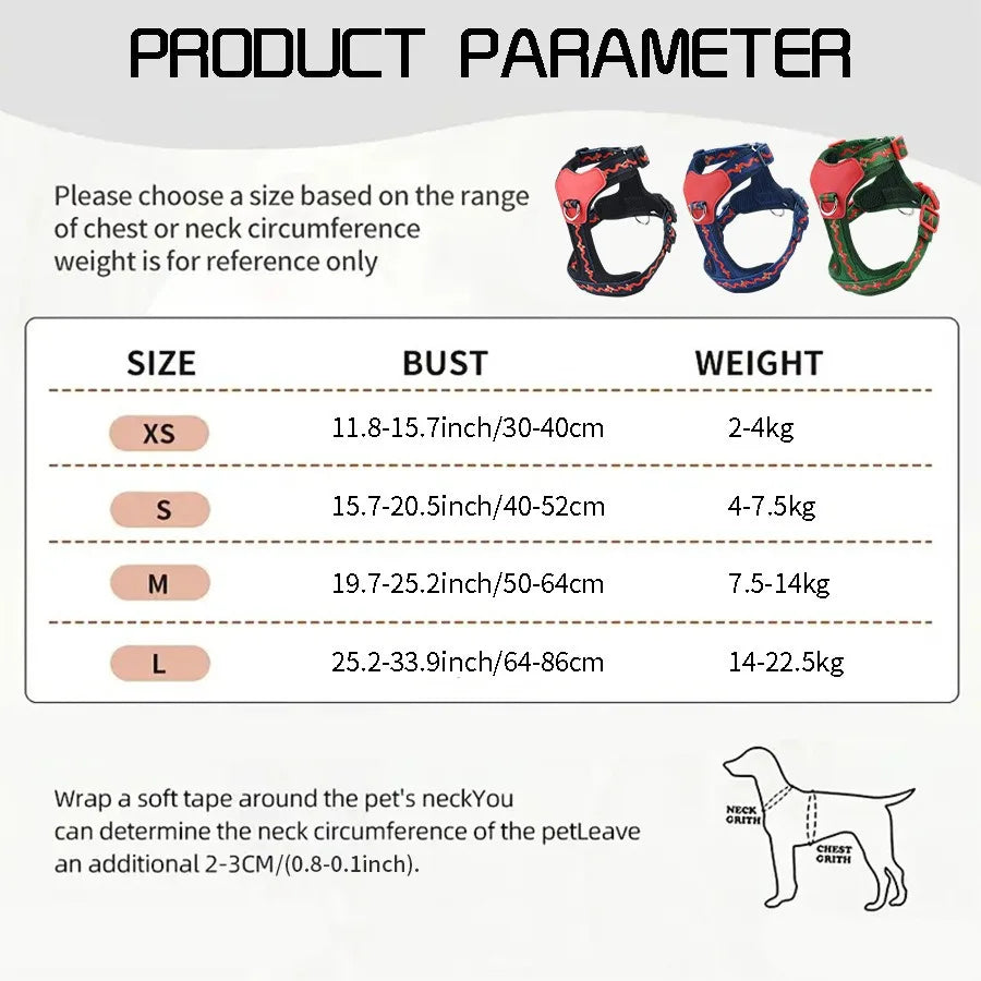 Personalized dog chest strap, anti pulling small dog harness, comfortable and breathable corgi French bulldog walking rope